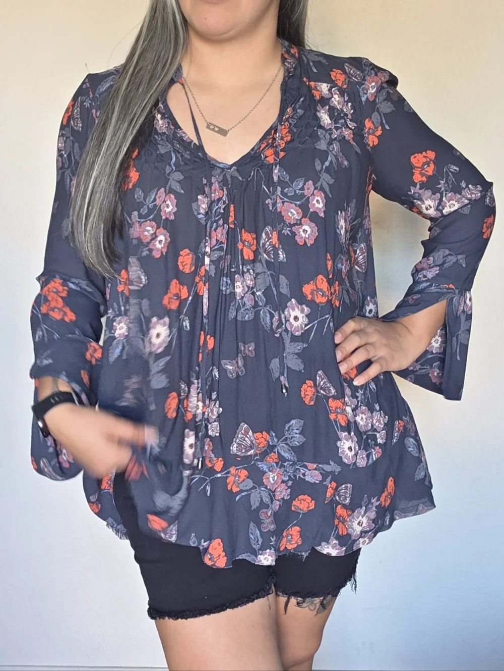FREE PEOPLE So Fine Pebble Crepe Smocked Tunic Top. Size S